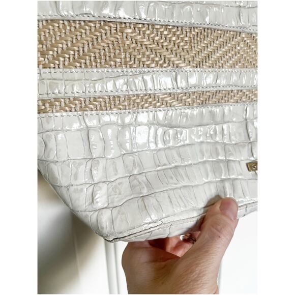 Brahmin Leather and Raffia Medium Asher Tote in Croc Embossed Ivory - Picture 3 of 11